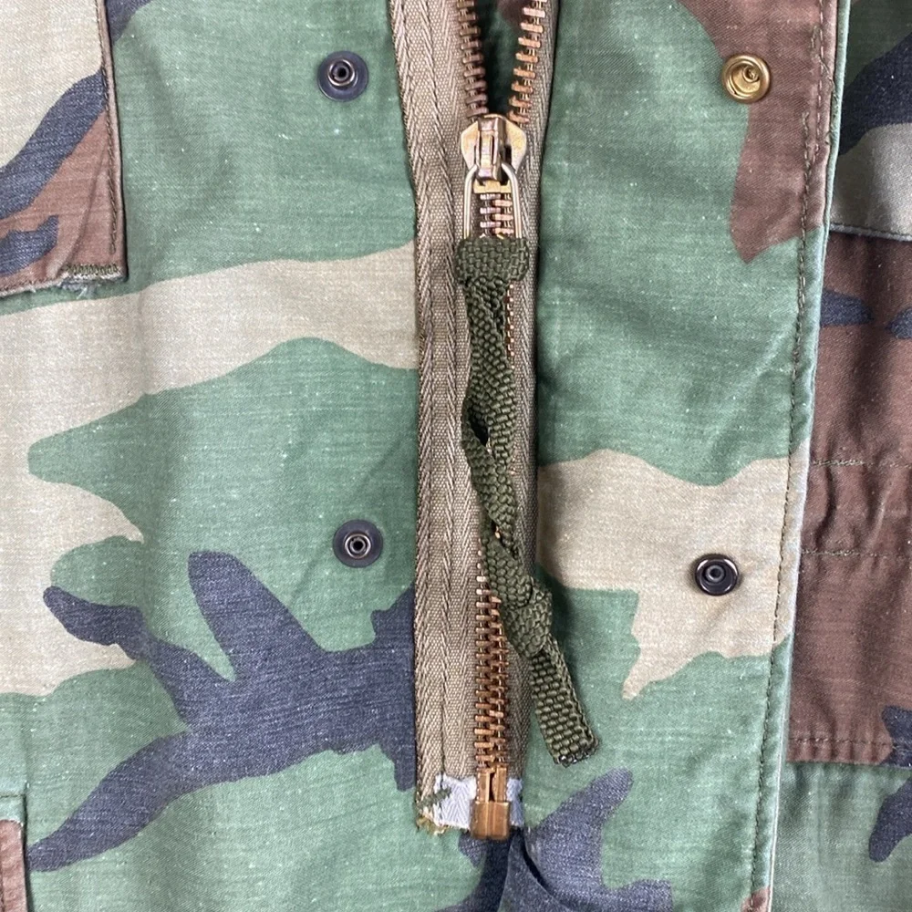 Vintage US Army anorak BDU jacket woodland print metal zipper medium regular